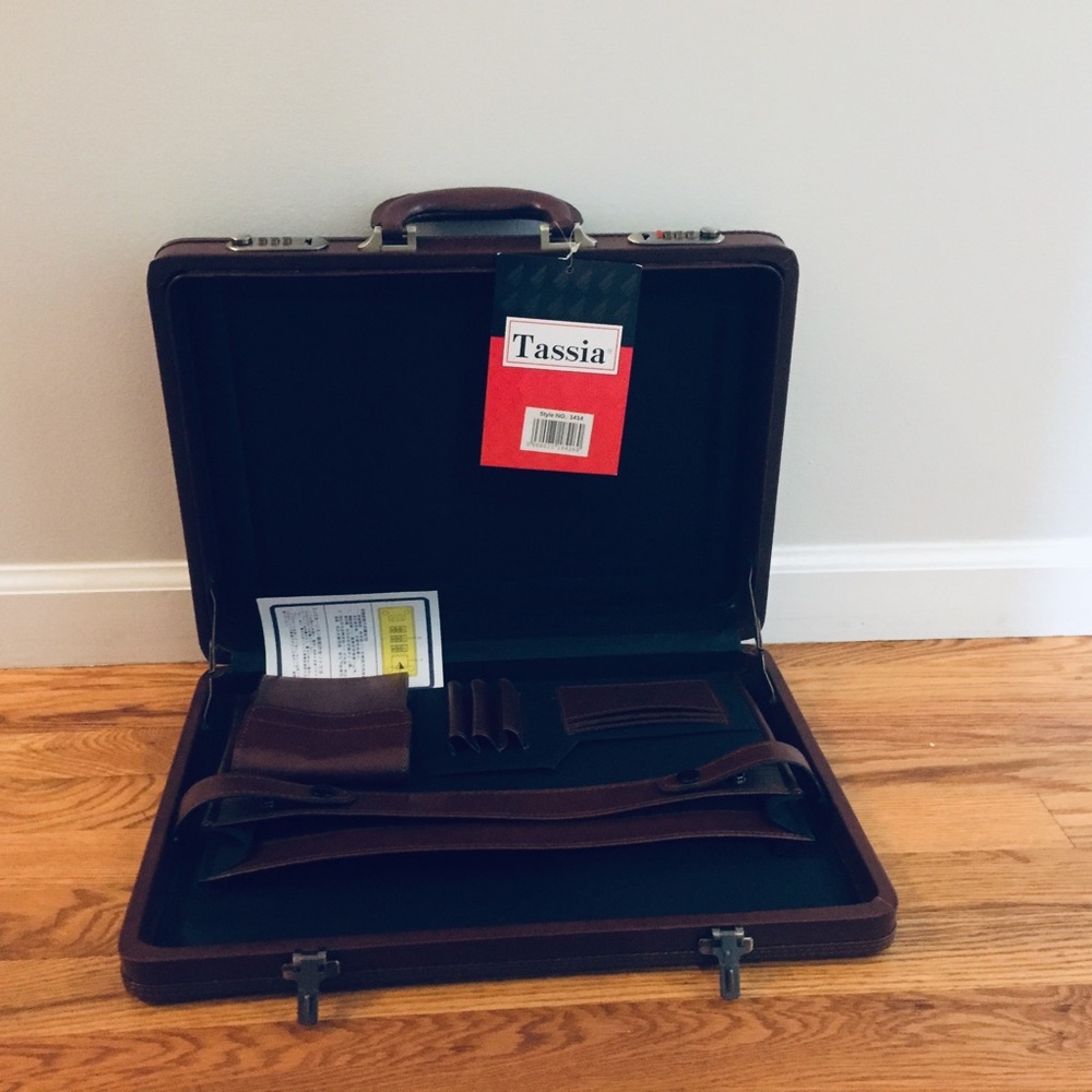 Tassia Brown Slim Faux Leather Briefcase - Twin Combination Locks (1414)